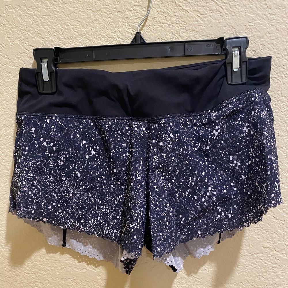 Lululemon Fast As Light Splatter White and Black Shorts